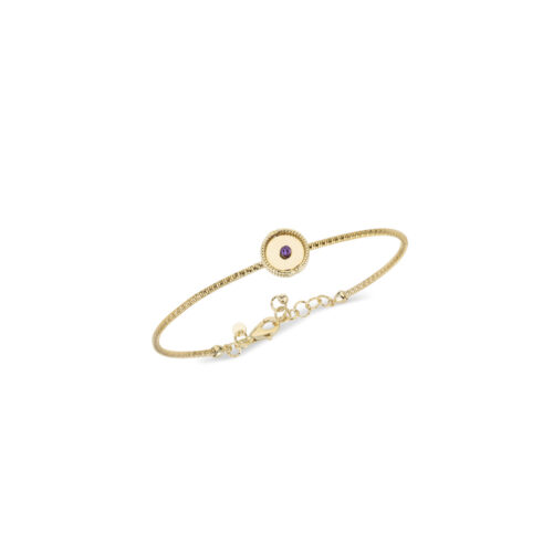 Gold bangle with coloured gold element