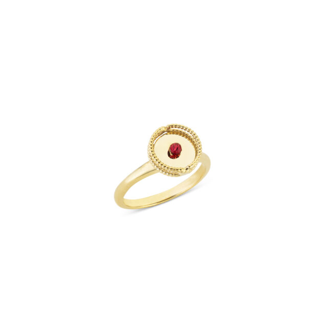 Gold ring with coloured gold element