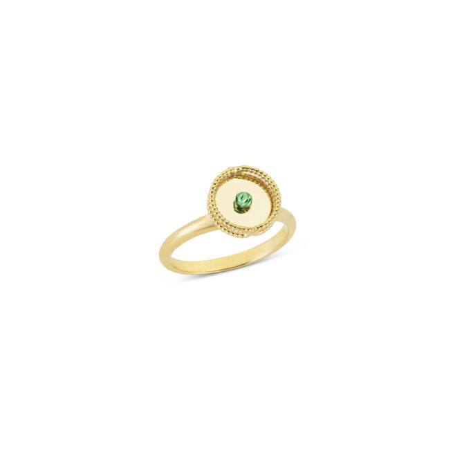 Gold ring with coloured gold element